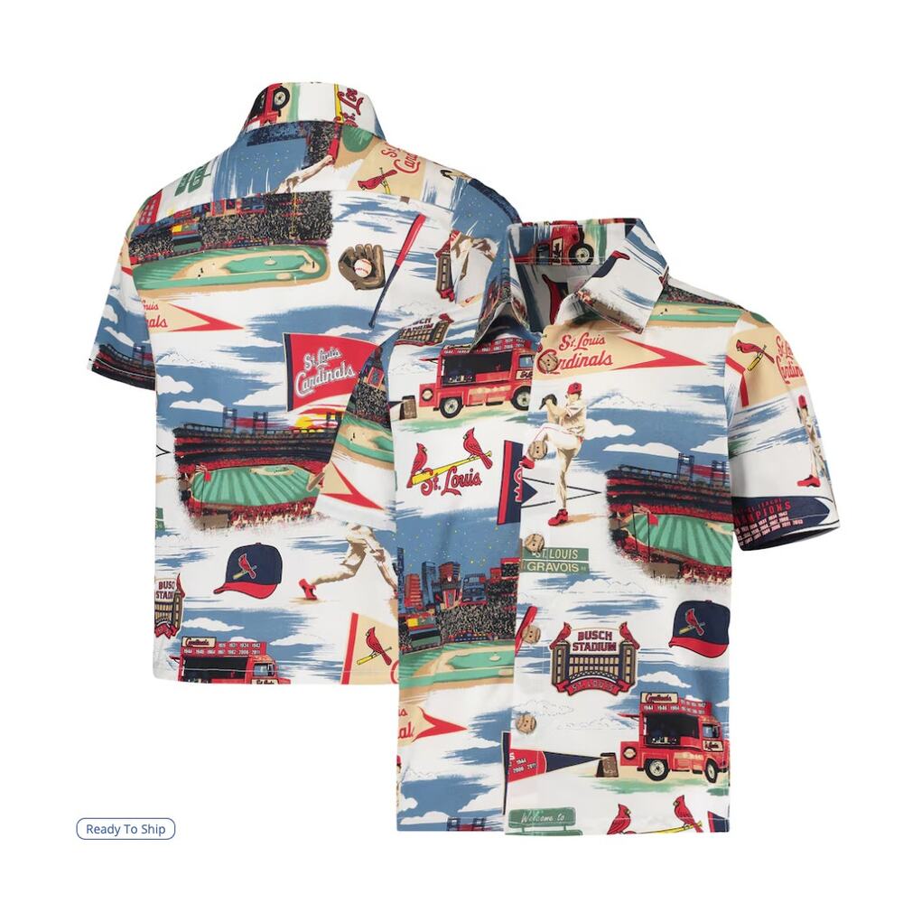 NWT Youth St. Louis Cardinals Reyn Spooner Red Scenic Button-Up Shirt, XL